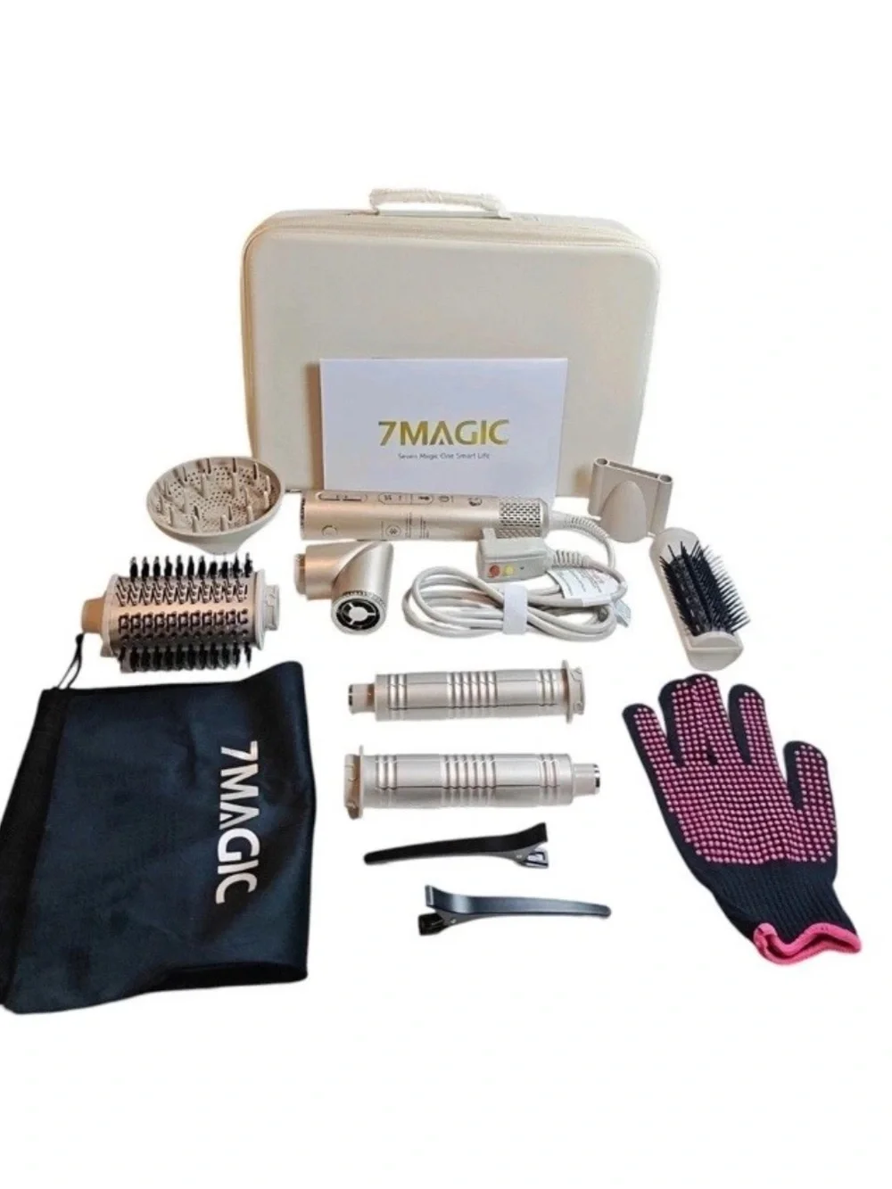 7MAGIC TD-2301 7-in-1 Hot Air Styler Set with Travel Case (Champagne Gold)